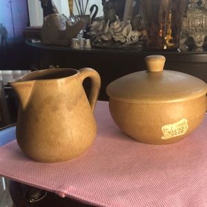 Vintage French Pottery Stone Ware Vieux Gres Creamer and Sugar bowl with cover